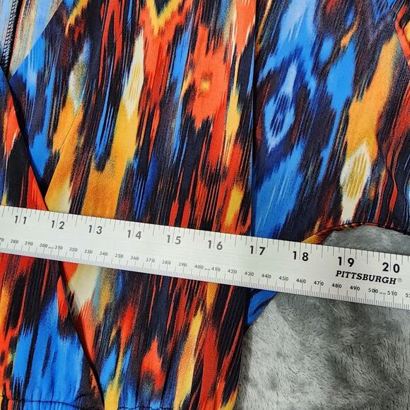 Emma & Michele Dress Womens S Multicolor Ikat Print Stretch Faux Wrap Pockets - Picture 6 of 9